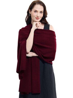 〽️Women's Cashmere Shawl Wine Red Weddingl Winter Classic Shoulder Wrap 87"x28"